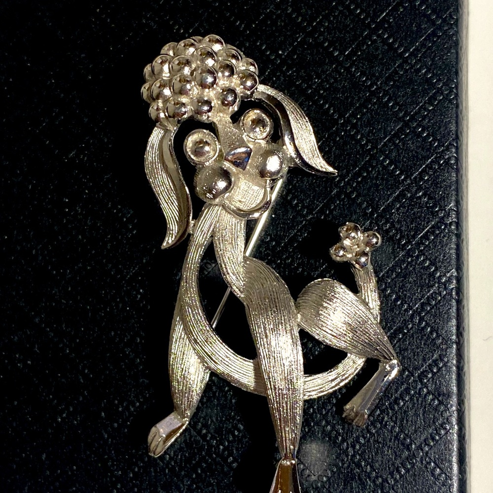 Crown Trifari silver POODLE pin brooch